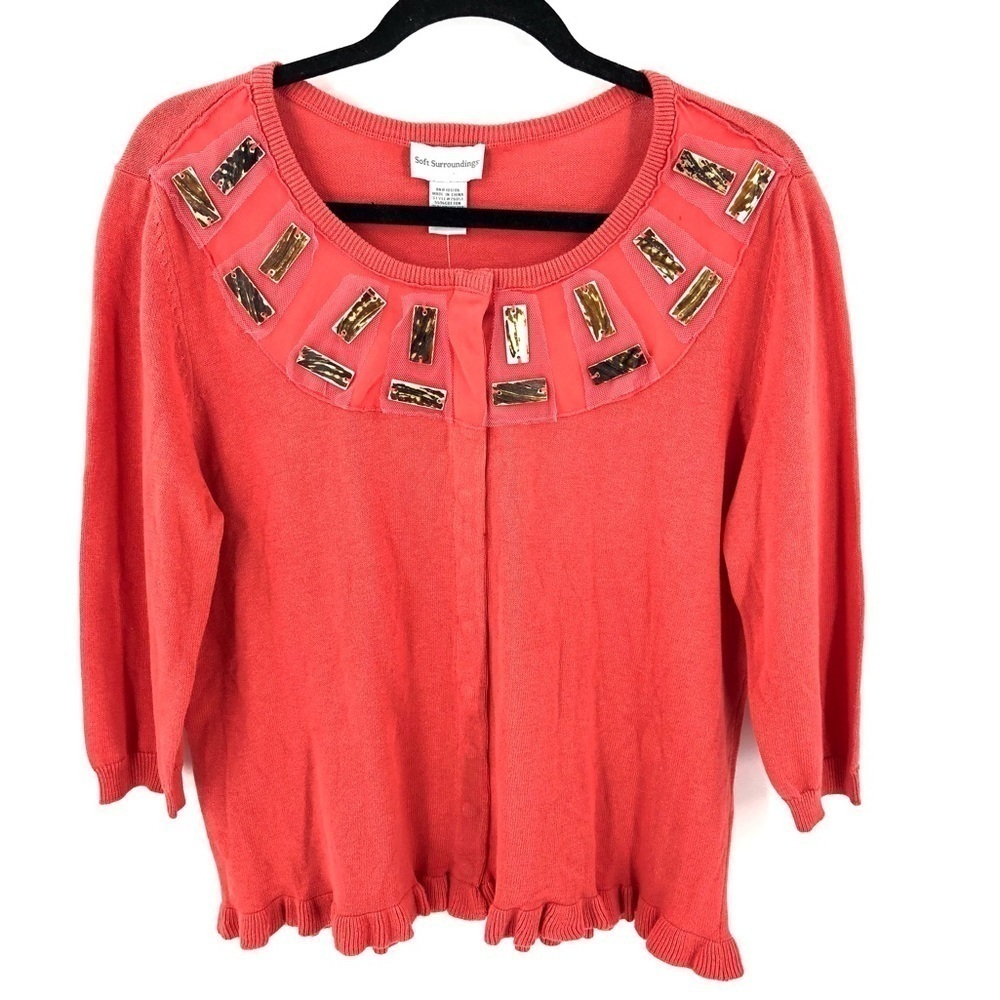 Soft Surroundings Cardigan Sweater Womens Large Linen Blend Tortoise Shell Beach